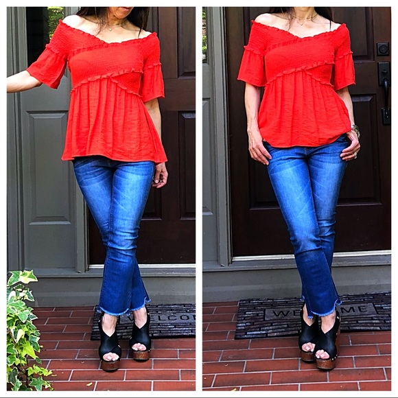 ✨LAST ONE ✨Dark coral gathered bell sleeves top - Picture 8 of 8